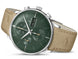 Junghans Meister Chronoscope Watch with green dial, leather strap, steel case