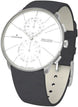 Junghans Meister Fein Chronoscope Mega Solar Watch with white dial, leather strap, steel case