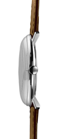Junghans Max Bill Gents Quartz Watch with silver dial, leather strap, steel case