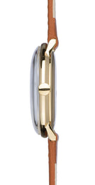 Junghans Max Bill Hand Winding Watch with silver dial, leather strap, yellow gold pvd case