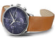 Junghans Meister Chronoscope Watch with blue dial, leather strap, steel case