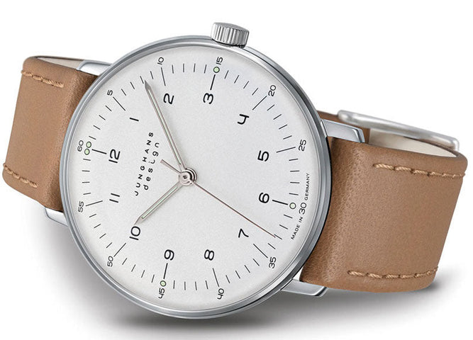 Junghans Max Bill Handaufzug Watch with silver dial, leather strap, steel case