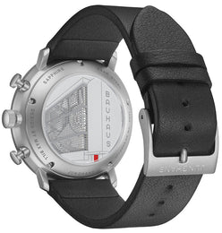 Junghans Max Bill Chronoscope Watch with white dial, leather strap, steel case