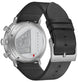 Junghans Max Bill Chronoscope Watch with white dial, leather strap, steel case