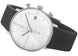 Junghans Max Bill Chronoscope Watch with white dial, leather strap, steel case