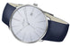 Junghans Meister Fein Automatic Signatur Watch with blue dial, leather strap, steel case