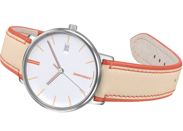 Junghans Form Damen Watch with white dial, leather strap, steel case