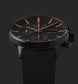 Junghans Form A Chronoscope Watch with black dial, leather strap, black pvd case
