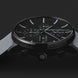Junghans Form A Chronoscope Watch with black dial, leather strap, black pvd case