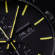 Junghans Form A Chronoscope Watch with black dial, leather strap, black pvd case