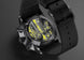 Junghans Form A Chronoscope Watch with black dial, leather strap, black pvd case