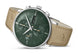 Junghans Meister Chronoscope Watch with green dial, leather strap, steel case