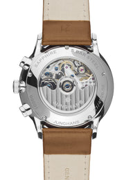Junghans Meister Chronoscope Watch with blue dial, leather strap, steel case