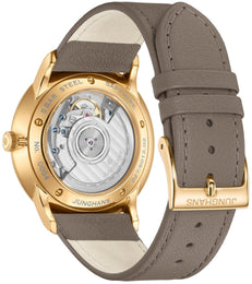 Junghans Meister Worldtimer Watch with silver dial, leather strap, rose gold pvd case