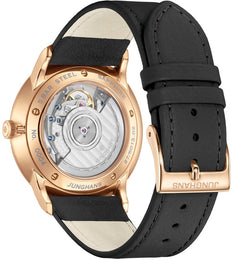 Junghans Meister Worldtimer Watch with silver dial, leather strap, rose gold pvd case