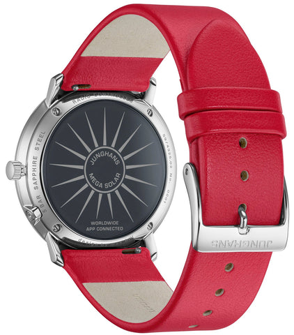 Junghans Max Bill Mega Solar Watch with white dial, leather strap, steel case