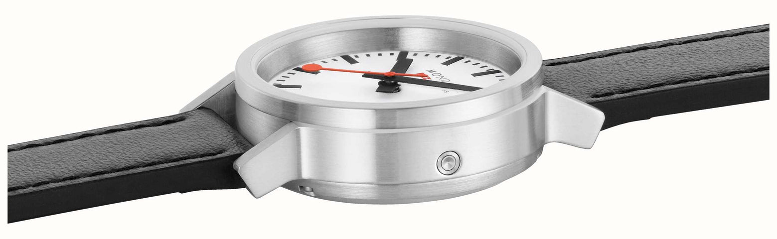 Mondaine SBB Stop2Go BackLight White Grape Leather Watch