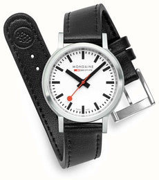 Mondaine SBB Stop2Go BackLight White Grape Leather Watch