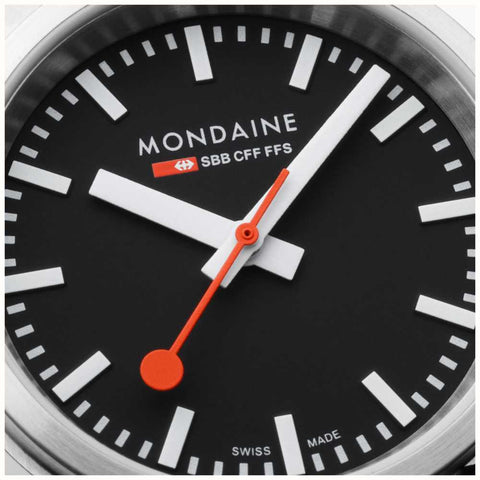 Mondaine Watch SBB Stop2Go Black Grape Leather