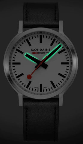 Mondaine SBB Stop2Go BackLight White Grape Leather Watch