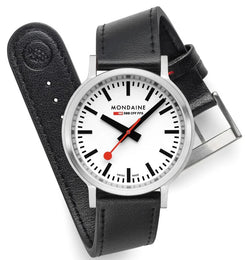 Mondaine SBB Stop2Go BackLight White Grape Leather Watch