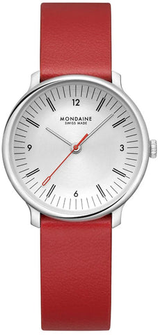 Mondaine Doppio 33mm Red Vegan Grape Leather Watch MLE.33110.LCV