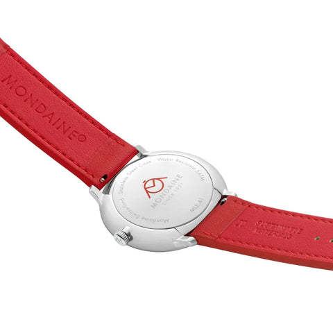 Mondaine Doppio 41mm Solar Red Vegan Apple Leather Watch