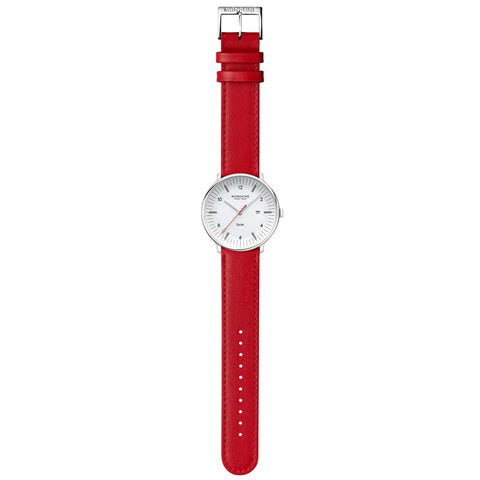 Mondaine Doppio 41mm Solar Red Vegan Apple Leather Watch