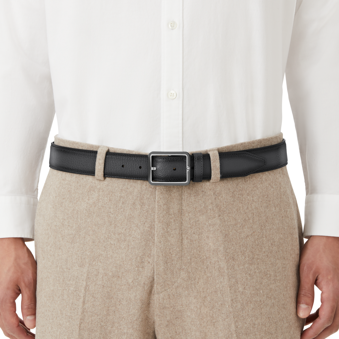 Montblanc 35mm Rectangular Frame Shiny Palladium Leather Belt Grey ...