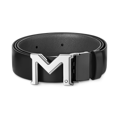 Montblanc M Buckle Black/Gray 35 mm Reversible Leather Belt 131178