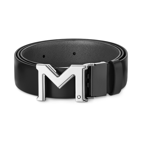 Montblanc M Buckle Black/Gray 35 mm Reversible Leather Belt 131178
