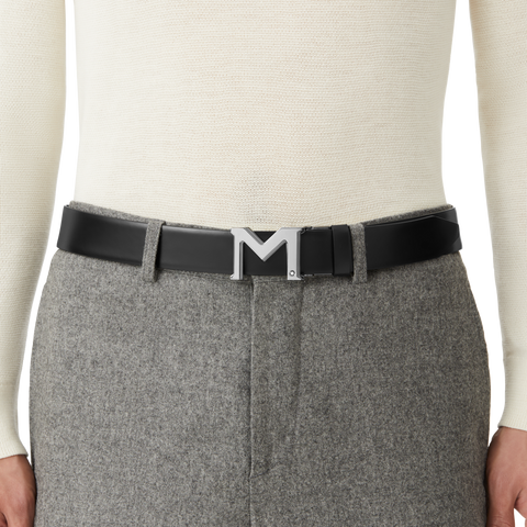 Montblanc M Buckle 35mm Reversible Leather Belt Black/Gray