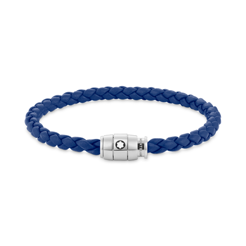 Montblanc Steel and Blue Leather 3 Rings Bracelet 130898