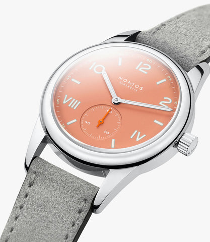 Nomos Glashutte Club Campus Cream Coral Sapphire Crystal Watch