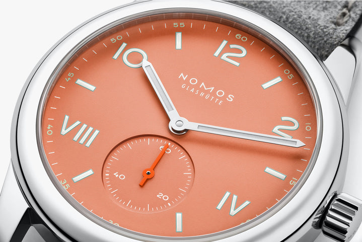 Nomos Glashutte Club Campus Cream Coral Sapphire Crystal Watch