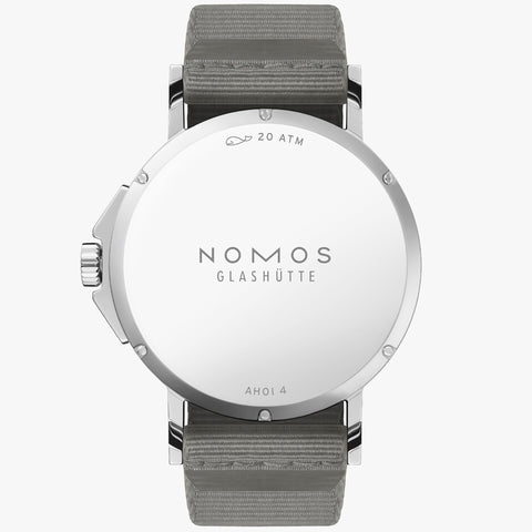 Nomos Glashutte Ahoi Neomatik 38 Date Sand Steel Back Watch