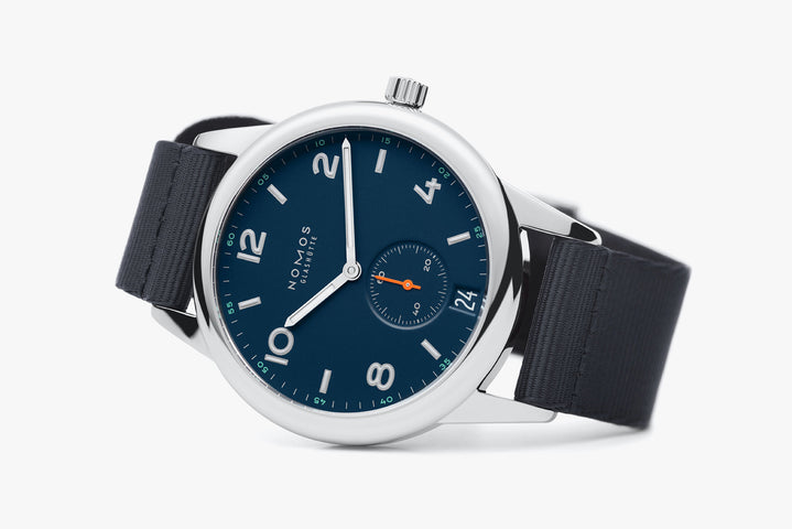Nomos Glashutte Club Automat Datum Atlantik Sapphire Crystal Watch