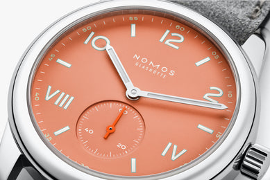 Nomos Glashutte Club Campus Cream Coral Sapphire Crystal Watch