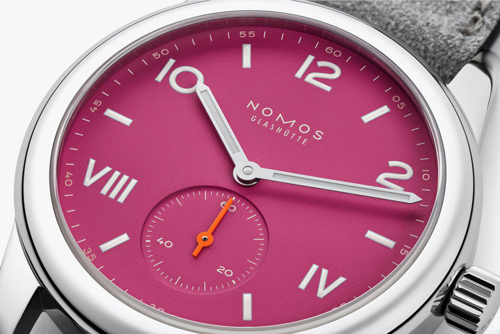 Nomos Glashutte Club Campus Deep Pink Steel Back Watch