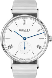 Nomos Glashutte Ludwig 38 White Enamel Sapphire Crystal Watch 237 BRACELET