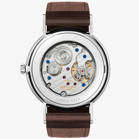 Nomos Glashutte Ludwig 38 White Enamel Sapphire Crystal Watch