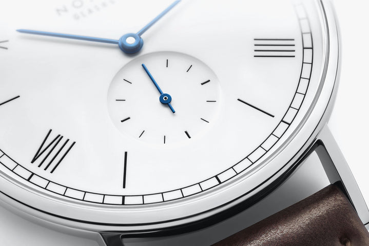 Nomos Glashutte Ludwig 38 White Enamel Sapphire Crystal Watch