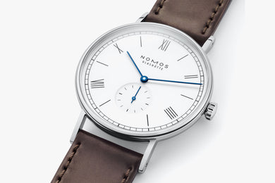 Nomos Glashutte Ludwig 38 White Enamel Steel Back Watch