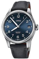Oris Big Crown ProPilot Big Date Watch with blue dial, synthetic strap, steel case