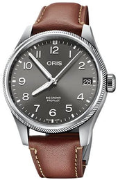 Oris Big Crown ProPilot Big Date Watch with grey dial, leather strap, steel case