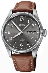 Oris Big Crown ProPilot Big Day Date Leather Watch with grey dial, leather strap, steel case
