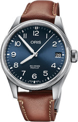 Oris Big Crown ProPilot Big Date Watch with blue dial, leather strap, steel case