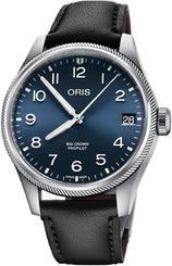 Oris Big Crown ProPilot Big Date Watch with blue dial, leather strap, steel case