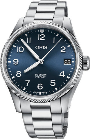Oris Big Crown ProPilot Big Date Watch with blue dial, steel bracelet, steel case