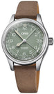 Oris Big Crown Pointer Date Watch with green dial, leather strap, steel case